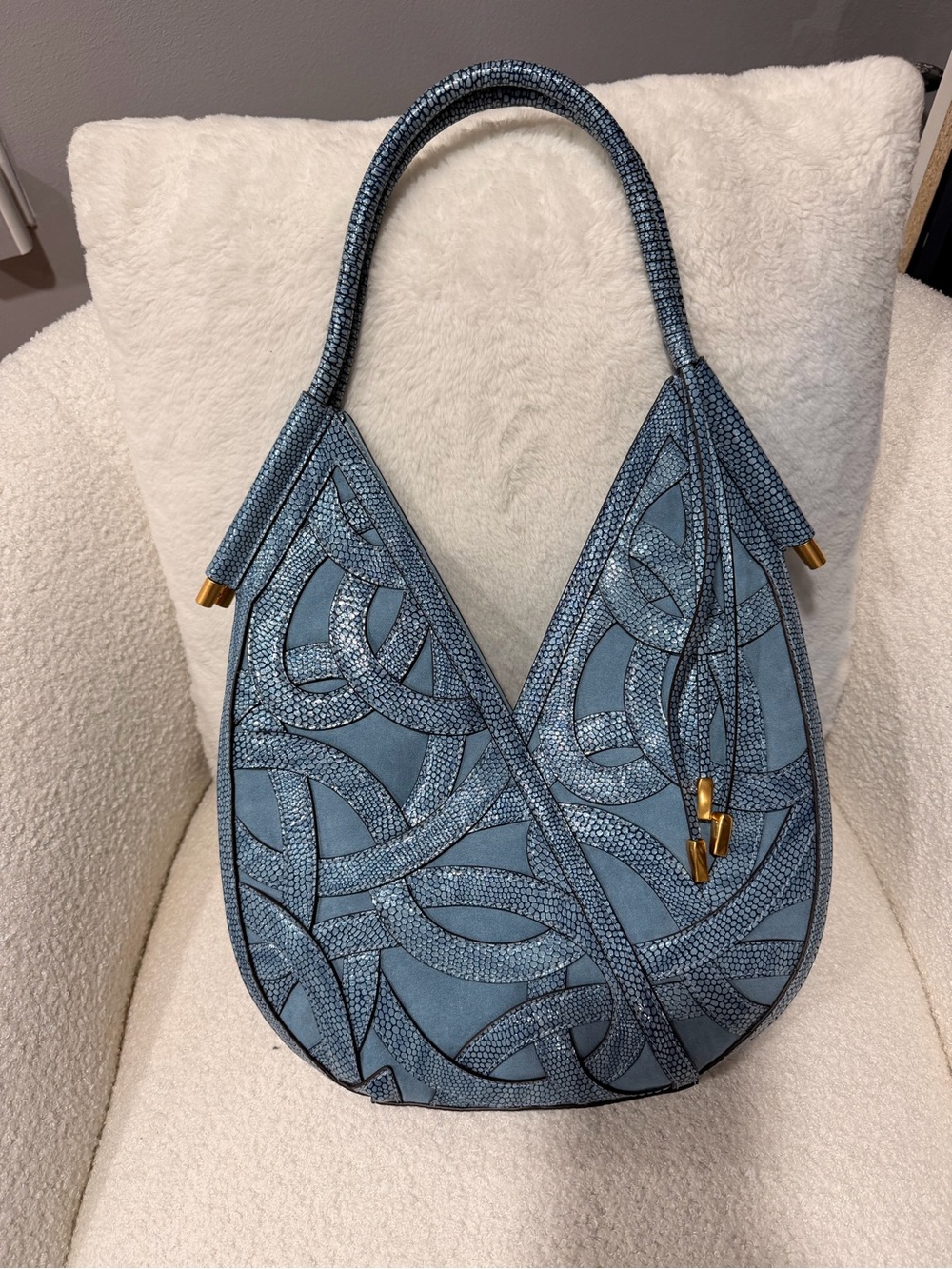 Donna Karan Blue Patterned Hobo Shoulder Bag